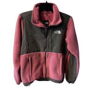 The North Face Womens Denali Pink Gray Fleece Zip Up Sweater Jacket Sz S